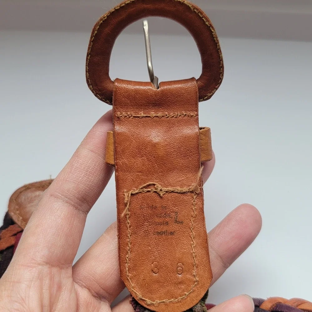 Brown Multi Colored Braided Leather Belt‎ Boho Woven Made in USA Size Large